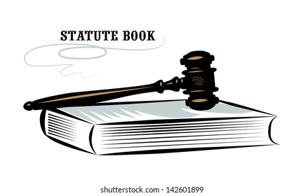 Vector Drawing Of A Judicial Gavel And Book Of Laws.