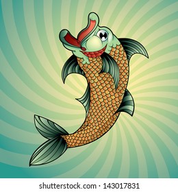 Vector drawing of a jumping fish/Jumping fish/Easy to edit vector file groups and backgrounds all layered. Line drawing also looks great. easy to isolate and modify