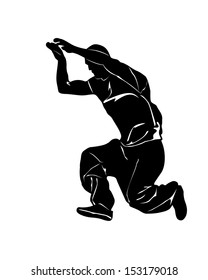 Vector drawing jumping man. Silhouettes athletes