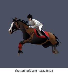 vector drawing Jumping rider in jump