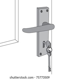 Vector drawing of key in a door lock