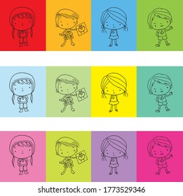 conjunto de símbolos de diseño de niños de dibujo vectorial