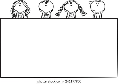 vector drawing kids holding a blank card