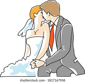 vector drawing kiss of the bride and groom