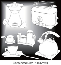 Vector drawing kitchen appliances - detailed vector