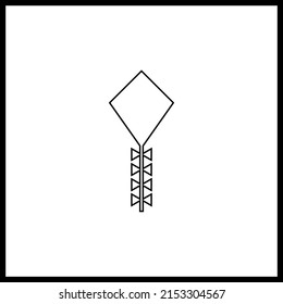 Vector drawing of a kite. Contour of a kite, color black flat style