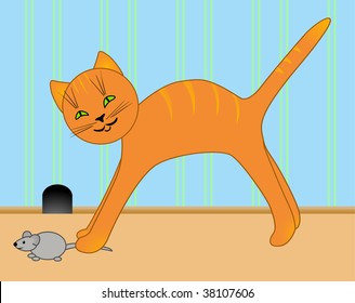 Vector drawing of a kitten and mouse.