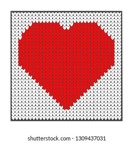 Vector drawing knitted. Knitted pattern heart, color red and white flat style