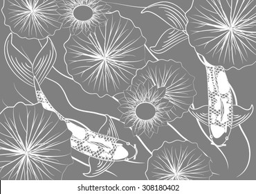 Vector drawing koi and lotus