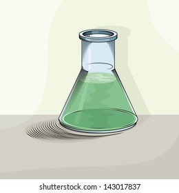 Vector drawing of a lab container filled with green fluid/Lab Container/Easy to edit layers and objects. Black and white line drawing looks great without colour layer, no gradients, meshes or blends