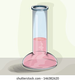 Vector drawing of a lab container with pink fluid/Lab container with pink fluid/Easy to edit vector file, grouped objects, similar to other files in my portfolio, easy to edit color, no meshes used