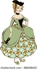 Vector drawing of lady in costume of 18 century