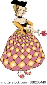 Vector drawing of lady in costume of 18 century