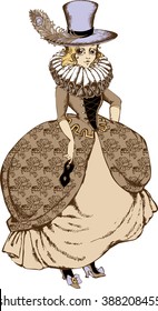 Vector drawing of lady in costume of 18 century