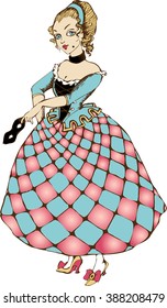 Vector drawing of lady in costume of 18 century