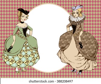 Vector drawing of lady in costume of 18 century