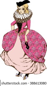 Vector drawing of lady in costume of 18 centure