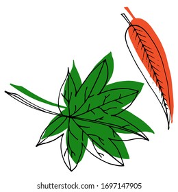 Vektorillustration von Blättern. Die Natur. Jahreszeiten, Frühling, Sommer, Herbst. Skizze, Illustration.