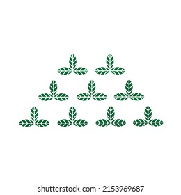 Vector drawing leaves, three pieces, color green flat style
