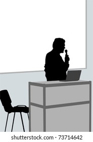 Vector drawing a lecturer at podium with microphone