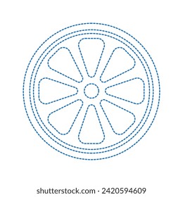 Vector drawing lemon slice, fruit for tea, dotted line color blue flat style