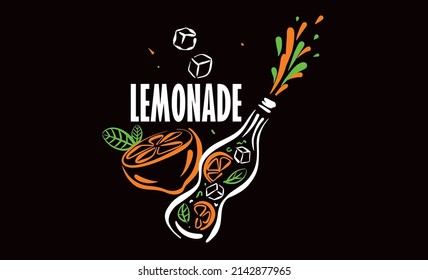 Vector drawing of lemonade on a black background