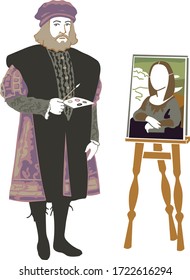 vector drawing of Leonardo da Vinci near the easel