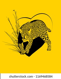 Vector drawing of a leopard and a heart
