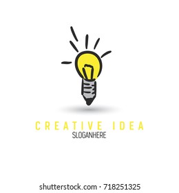 Vector drawing of light bulb with the rays.