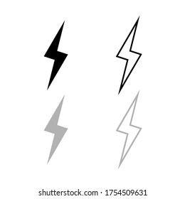 Vector drawing lightning. Lightning sign, silhouette and contour, color black and gray