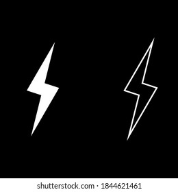 Vector drawing lightning sign, silhouette and contour color white