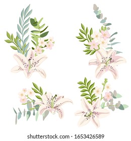 Vector Drawing Lily Flowers Leaves Isolated Stock Vector (Royalty Free ...