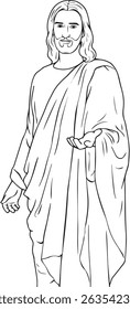 Vetor Desenho de arte de linha vista frontal de Jesus de pé com uma mão esticada