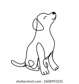 vector drawing in lines black silhouette dog looking up with white background