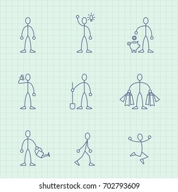 Vector drawing from lines of simple little men in different situations