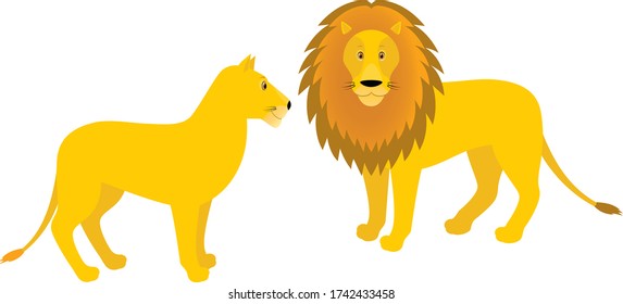 dibujo vectorial de un león y una leona sobre un fondo blanco