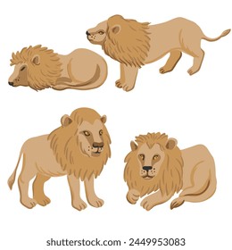 vector drawing lions, cartoon animals isolated at white background, hand drawn illustration