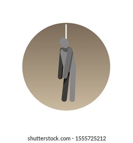 Vector drawing little man hanged on a rope