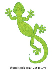 Vector drawing of a lizard gecko with ethnic patterns - image lizard as a tattoo.