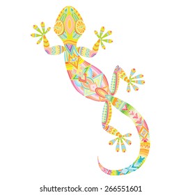 Vector drawing of a lizard gecko with ethnic patterns - image lizard as a tattoo.