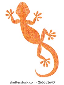 Vector drawing of a lizard gecko with ethnic patterns - image lizard as a tattoo.