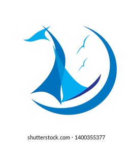 Vector drawing of a logo depicting a sailing sailboat on the sea