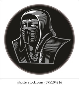 Vector drawing, logo, ninja, hood, killer