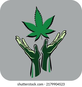 impresión del logotipo de dibujo vectorial con cannabis