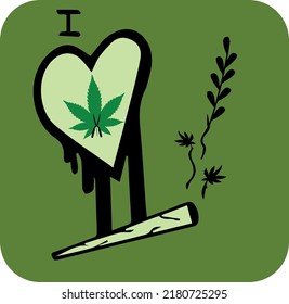 vector drawing logo print with cannabis