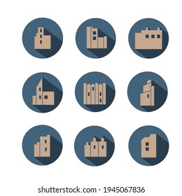 Vector drawing of logos of city buildings. Set of silhouettes of houses