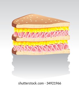 vector drawing. Lonely sandwich is on a brilliant surface