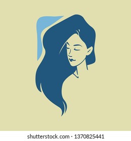Vector drawing of a long haired woman in three quarter view.