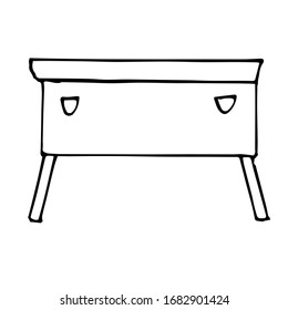 Vector drawing of a long nightstand. Sketch style. A linear pattern. Black and white doodles Isolated on a white background. Modern furniture for bedroom, study, living room.