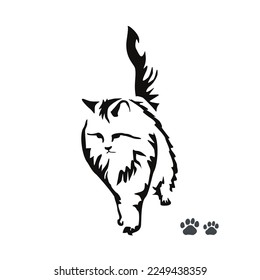 Vector drawing long  haired cat  Leisurely walking angora cat  Image an animal in the style gestalt design